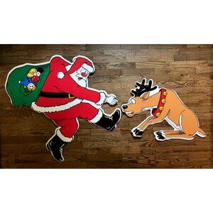 Vtg 90'  Santa Claus Reindeer Cande Benavidez Wall Decor Display 3 Feet Tall